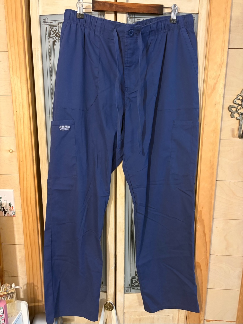 Cherokee Men's Cargo Scrub Pants in Navy Blue